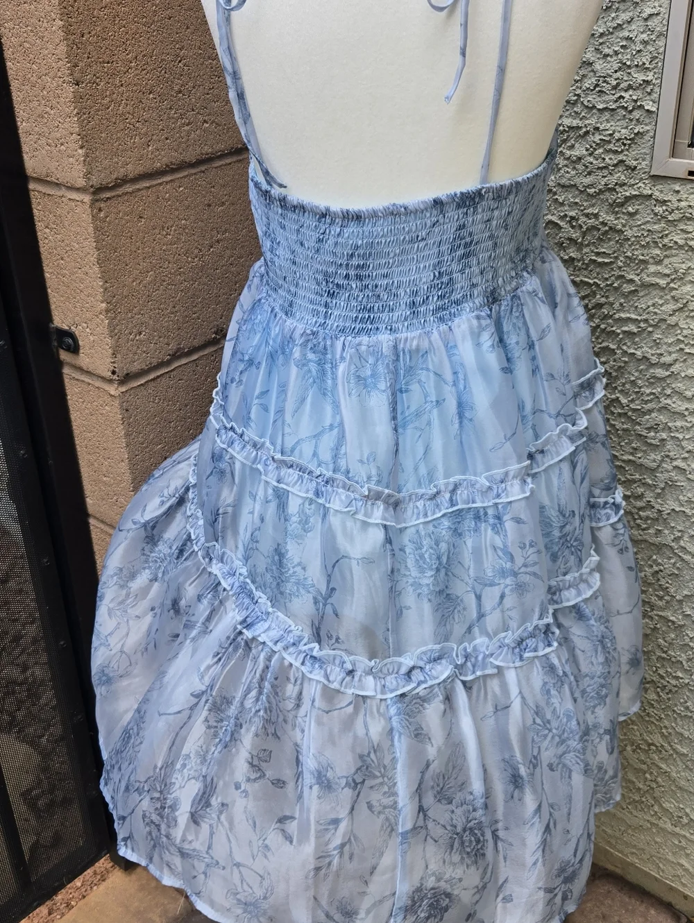 Altar'd State Light Blue Floral Satin Tiered Sundress